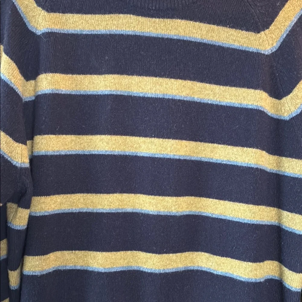 J. Crew Men's Wool Pullover Sweater in Navy Blue and Green Stripes